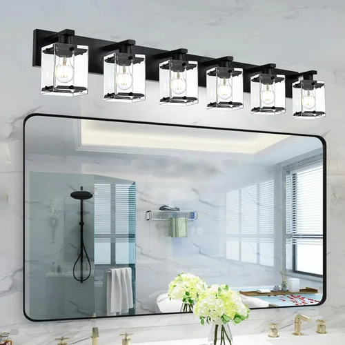 Miniatura 8 de Lámpara de pared negra de WINSHEN, lámpara de tocador de baño de 2 luces, lámpara de montaje en pared sobre espejo para dormitorio, estudio, sala
