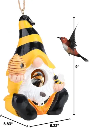 Miniatura 8 de Yinns Casa de Pájaros de Resina, Casas de Pájaros para Exteriores, Casas Decorativas para Pájaros, Casa de Pájaros Colgante con Gnomos Divertidos