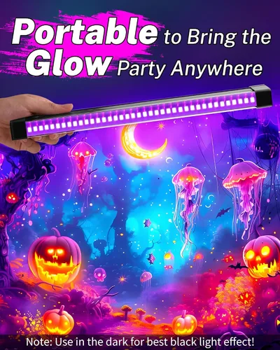 Miniatura 2 de Paquete de 2 barras de luz negras recargables, 5000 mAh de gran capacidad, luces negras alimentadas por batería para fiesta brillante, suministros