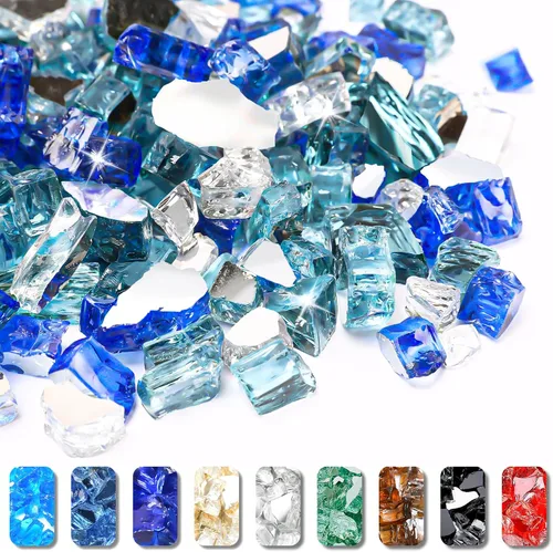 Miniatura 24 de GRISUN Vidrio de fuego azul océano Pacífico para hoguera, 10 libras 1/2 pulgada rocas de vidrio templado para chimenea natural o propano, seguro
