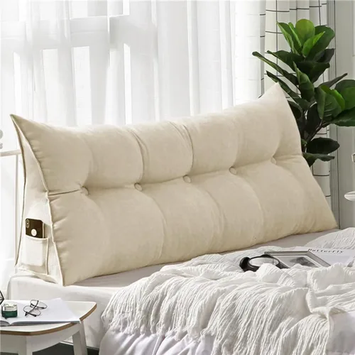 Almohada triangular de lectura para reposo en cama, cojín grande para cabecero, respaldo largo, almohada de cuña con funda extraíble y dos bolsillos