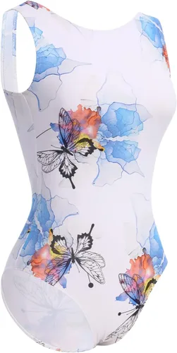Miniatura 43 de AFAVOM Leotardos de ballet para mujeres adultas con estampado de flores de mariposa sin espalda, leotardos de gimnasia con brasier y prácticas