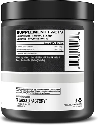 Miniatura 8 de Jacked Factory Creatina + Glutamina - Suplemento de creatina con L-Glutamina para la recuperación muscular, crecimiento muscular, mayor fuerza