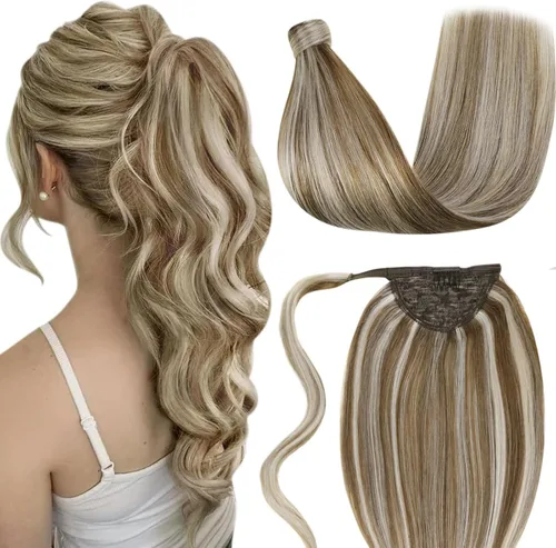 Miniatura 33 de LaaVoo Extensión de cola de caballo de cabello humano marrón para mujer, extensiones de cola de caballo marrón oscuro, extensiones de cabello humano