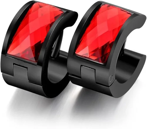Miniatura 9 de Aretes de aro de acero inoxidable con cristal multicolor negro para hombres y mujeres Azul Oscuro