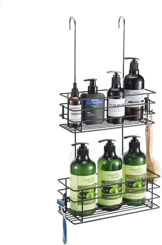 Miniatura 9 de Organizador de Ducha Colgante Organizador de Ducha de Acero Inoxidable con Ganchos Sobre la Puerta, Cesta de Almacenamiento de Champú (Negro)