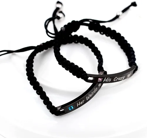 Miniatura 8 de Uloveido 1 par de pulseras trenzadas hechas a mano con grabado para parejas, parejas para él y ella, pulseras para hombres, mujeres, novio y novia