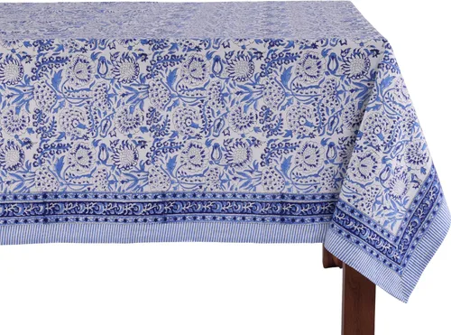 Miniatura 15 de ATOSII Mantel Redondo Bohemio Jade de Algodón 100%, Mantel de Lino con Estampado Floral de Bloques para Comedor, Fiestas, Bodas, Exteriores I