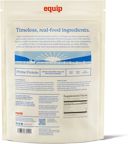 Miniatura 9 de Equip Foods - Polvo de proteína limpia de carne de res alimentada con pasto, apto para dieta carnívora, paleo y keto, sin gluten ni lácteos, 30