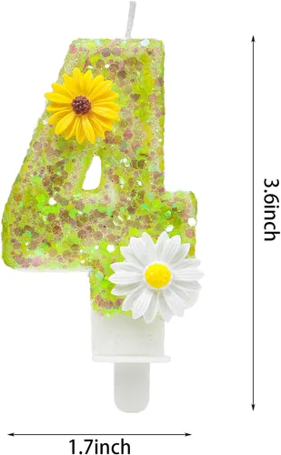 Miniatura 2 de Velas de pastel de cumpleaños 4, velas verdes número 4 con margarita, perfectas para fiestas de cumpleaños o celebraciones de vacaciones