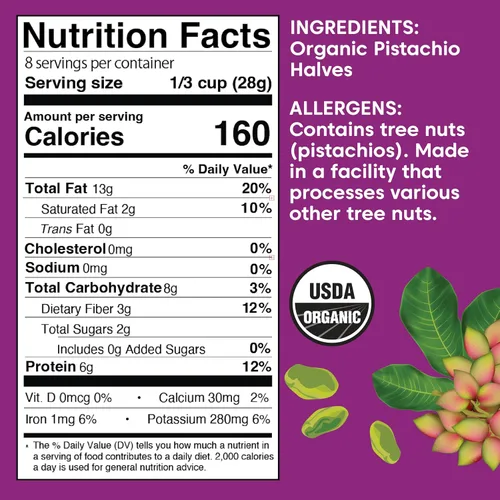 Miniatura 2 de Wilderness Poets, Pistachos orgánicos, mitades de nueces de pistacho verde brillante, sin sal, sin conchas, cultivadas en California, 5 libras