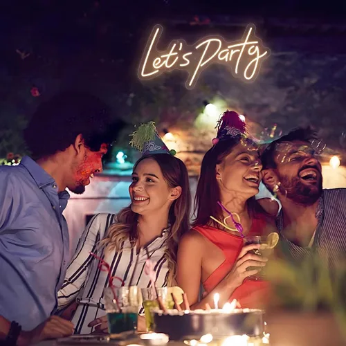 Miniatura 3 de Letrero de neón Lets Party para decoración de pared de fiesta, decoraciones de fiesta de neón LED brillantes, suministros de accesorios, blanco