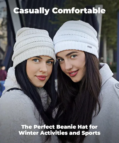 Miniatura 5 de Womens Soft Warm Stretchy Trendy Chunky Knit Beanie - Stylish Cable Knit Beanie Skully for Fall Winter Weather