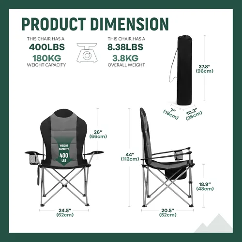 Miniatura 3 de OUTSIDER Silla plegable de camping para adultos resistente – soporta 400 libras, silla portátil para exteriores con soporte para tazas, bolsillo