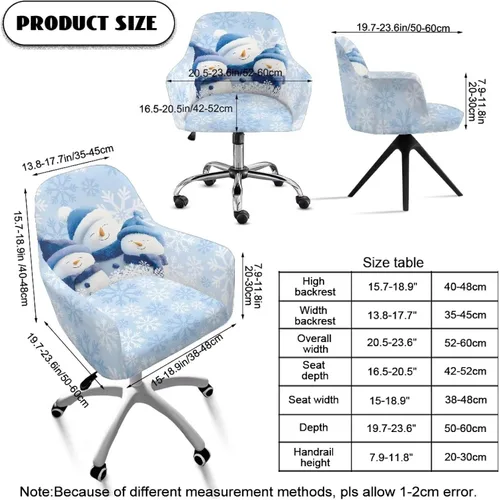 Miniatura 3 de Funda de asiento para silla de oficina, diseño de muñeco de nieve, con reposabrazos, reutilizable, moderna, con parte inferior elástica, fácil