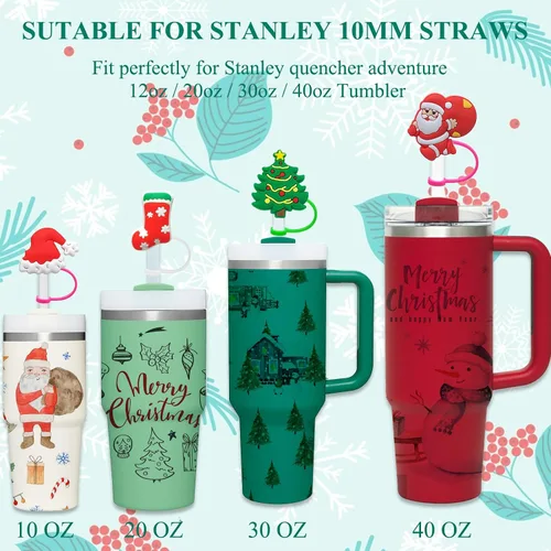 Miniatura 8 de 4 piezas de adornos para popote de Navidad, cubierta de popote Stanley de Amreich Christmas Stanley, vaso de 30 onzas y 40 onzas con asa, fundas