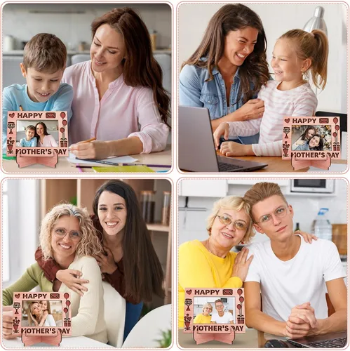 Miniatura 7 de PETCEE Marco de fotos para el día de la madre feliz para mamá, marco de fotos de madera por primera vez, lindo regalo para el primer día de la madre