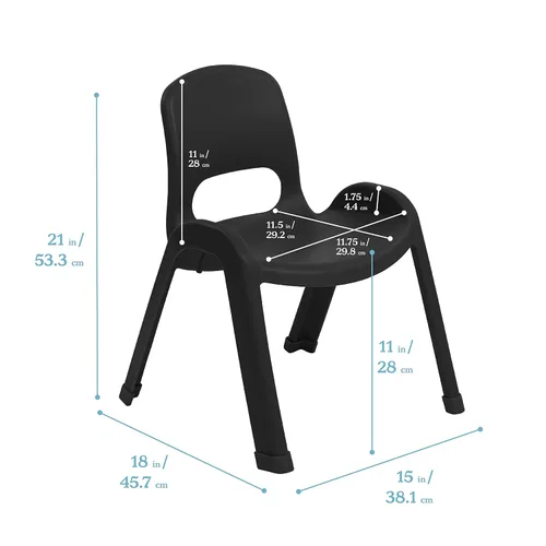 Miniatura 3 de ECR4Kids Silla apilable SitRight de plástico, 11 pulgadas, muebles de aula, negro, paquete de 4