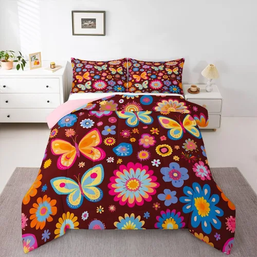 Miniatura 15 de Ropa de cama Groovy para niños, tamaño individual, edredón de flores psicodélicas retro de los años 70, estilo bohemio, exótico, hippie