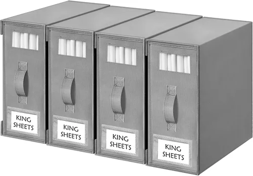 Miniatura 11 de Criusia Organizadores y Almacenamiento de Sábanas de Cama, Paquete de 6 Cajas Organizadoras de Armario de Ropa Blanca Plegables – Soporte de Ropa