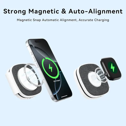 Miniatura 7 de Cargador inalámbrico plegable 2 en 1 Mag-Safe para iPhone 16 15 14 13 12 Series, Apple Watch Series/Ultra/SE, Airpods/Pro, cargador Magsafe portátil
