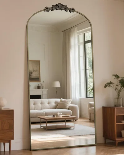 Miniatura 11 de Antok Espejo arqueado de longitud completa, espejo de piso de 71 x 28 pulgadas con tallado, espejos de cuerpo completo para decoración del hogar
