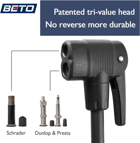 Miniatura 2 de Beto Bomba de bicicleta portátil - Bomba de piso de bicicleta con medidor industrial montado en la parte superior y botón de purga de aire, tubo