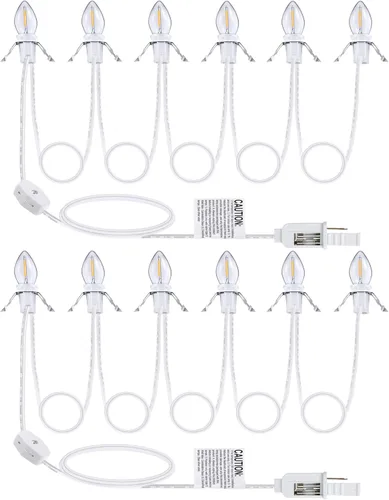 Cable accesorio para luces de aldea de Navidad con 6 bombillas LED, lámpara LED C7 de 11.5 pies con fusible doble y enchufes de interruptor de