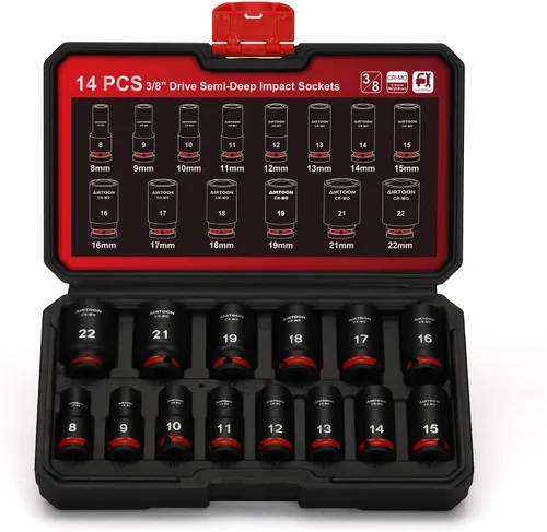 Miniatura 9 de Juego de llaves de impacto con guía de 1/2 pulgada, 49 piezas de vasos métricos profundos y poco profundos de 8 mm a 32 mm, 6 puntas, acero CR-V
