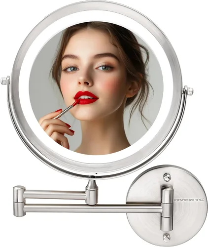 Miniatura 18 de OVENTE Espejo de maquillaje iluminado para montaje en la pared, espejo de tocador de doble cara de 7 pulgadas con aumento 1X/7X para baño con luces