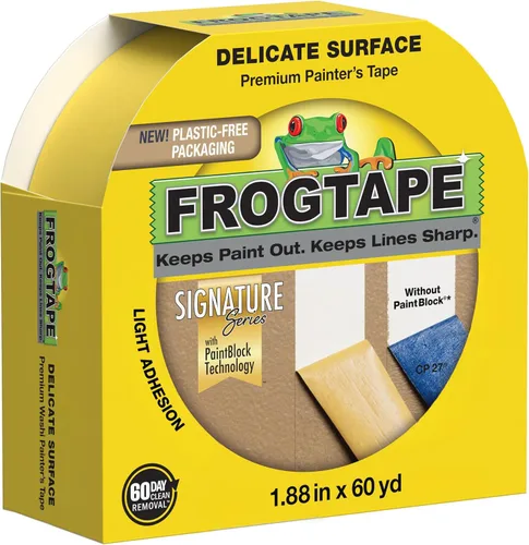 Miniatura 13 de FrogTape Cinta para pintores de superficies delicadas con bloque de pintura, 1.5 pulgadas de ancho (1.41 pulgadas x 60 yardas), baja adherencia