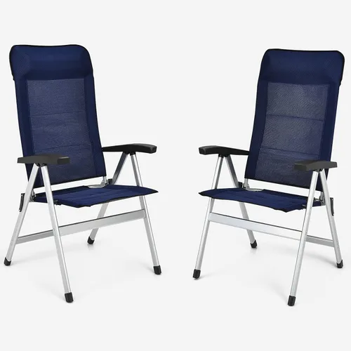 Giantex Juego de 2 sillas de patio, sillas plegables para exteriores, sillón reclinable de respaldo alto con reposacabezas y reposabrazos, 7
