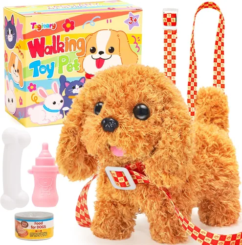 Miniatura 9 de Tagitary - Juguetes de peluche interactivos, juguete de cachorro para niños, juguete electrónico de perro que camina y ladra, cola meneando, juguete