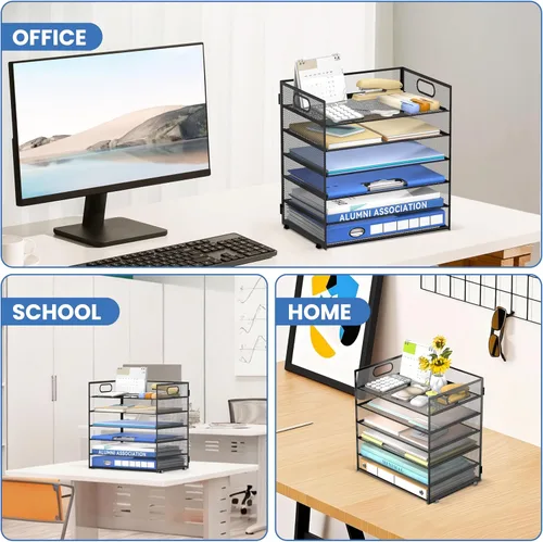 Miniatura 6 de Daltack Organizador de papel de 6 niveles para escritorio, organizador de bandejas de papel para escritorios, organizadores de archivos de Negro