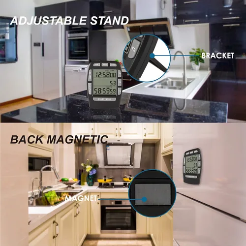 Miniatura 4 de Temporizador triple de cocina digital, seguimiento de cuenta regresiva y cuenta regresiva, recordatorio de zumbador fuerte, batería reemplazable