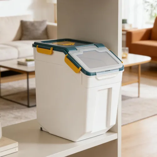 Miniatura 4 de AnRui Contenedor hermético de almacenamiento de harina de 25 libras, cubo de almacenamiento de granos de plástico, dispensador de cereales de arroz