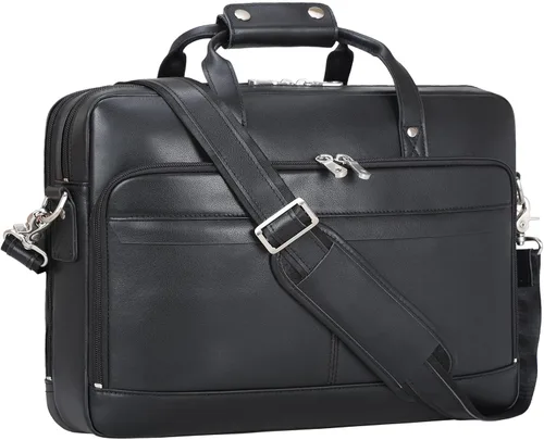 Miniatura 8 de Masa Kawa Maletín de cuero para hombre de 17/15.6" con bandolera para laptop, bolsa de hombro con mensajero para negocios, viaje, trabajo, estuche