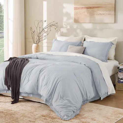 Miniatura 17 de Andency - Juego de edredón tamaño completo de color naranja quemado, 3 piezas, ropa de cama ligera de estilo bohemio terracota para invierno, juego