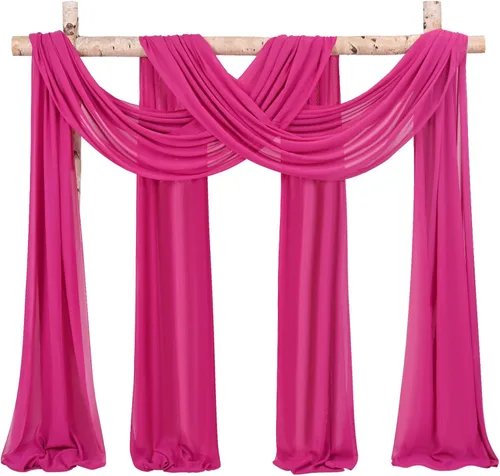 Miniatura 14 de Cortinas de arco de boda, 8 paneles de 28" x 20 pies, cortinas de tela de gasa blanca para ceremonia y recepción Blanco