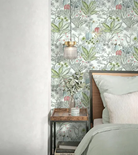Miniatura 6 de Wudnaye Papel tapiz bohemio para despegar y pegar, papel tapiz Catus de 17.7 x 118.1 pulgadas, papel tapiz floral vintage para despegar y pegar