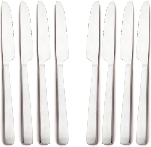 Cuchillo de cena de 8 piezas, acero inoxidable 18/10 de plata mate para el hogar, restaurante, fiesta, uso diario de mantequilla (9 pulgadas)
