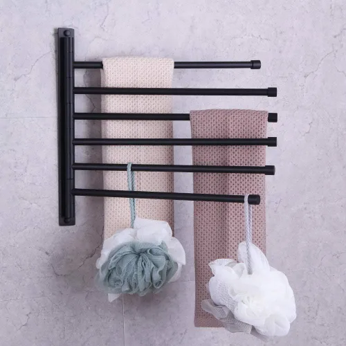 Miniatura 8 de GERZWY - Toallero de baño con brazo giratorio montado en la pared, con 6 brazos, organizador para toallas, acero inoxidable SUS 304, acabado negro