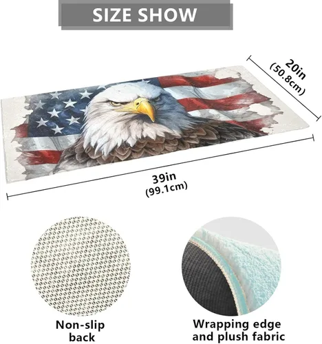 Miniatura 2 de Alfombra de baño con diseño de águila con bandera americana de 39 x 20 pulgadas, alfombra de baño lanuda suave y absorbente, antideslizante, lavable