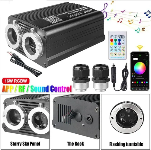 Miniatura 4 de Kit de luz de doble puerto 32W Twinkle Meteor 2 en 1 Starlight Headliner con 1200 piezas de cable de fibra óptica de 9.8 pies RGBW fuente de luz