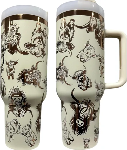 Miniatura 3 de Botella de agua de acero inoxidable de 40 oz taza Longhorn Bottle Bull Tumbler Cow Gift Western Water Bottle Cup (24oz Cream(90)-Longhorn (D35))