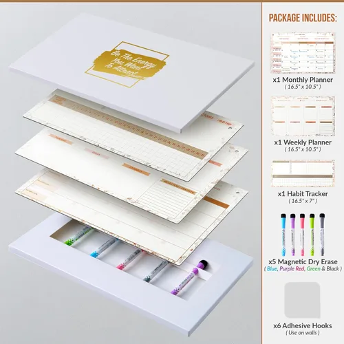 Miniatura 2 de Pizarra blanca magnética para refrigerador, calendario grande de borrado en seco para pared, 3 pizarras magnéticas de borrado en seco de 10.5 x 16.5