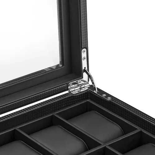 Miniatura 6 de Glenor Co Caja de reloj para hombre Organizador plano de lujo de 24 ranuras diseño de fibra de carbono para relojes de joyería para hombre soporte