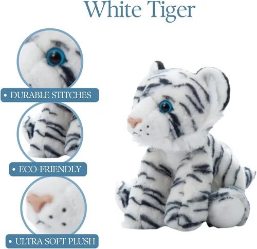 Miniatura 9 de The Petting Zoo Peluche de tigre, regalos para niños, animales salvajes del zoológico Onez, juguete de peluche de tigre blanco de 9 pulgadas