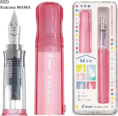 Miniatura 3 de Pilot - Pluma estilográfica Kakuno Family Series Kakuno Mama, color rojo transparente, punta media, FKA-1SR-KMR-M con adhesivo Kanji LOOR, 5.15 x