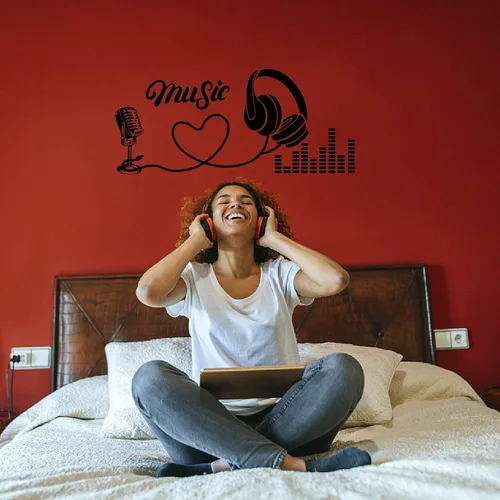 Miniatura 2 de PLIGREAT Calcomanías de pared con citas musicales negras frescas, calcomanías de pared de vinilo extraíbles para adolescentes, dormitorio, sala